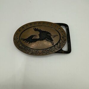 Cowboy Belt Buckle Brass Bald Eagle Western Patriotic Mens 1970 Vintage